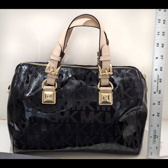 Michael Kors Handbags - NWOT Black MICHAEL KORS Patent Leather AQ-1506 Logo Small Duffel Bag w/ Strap
